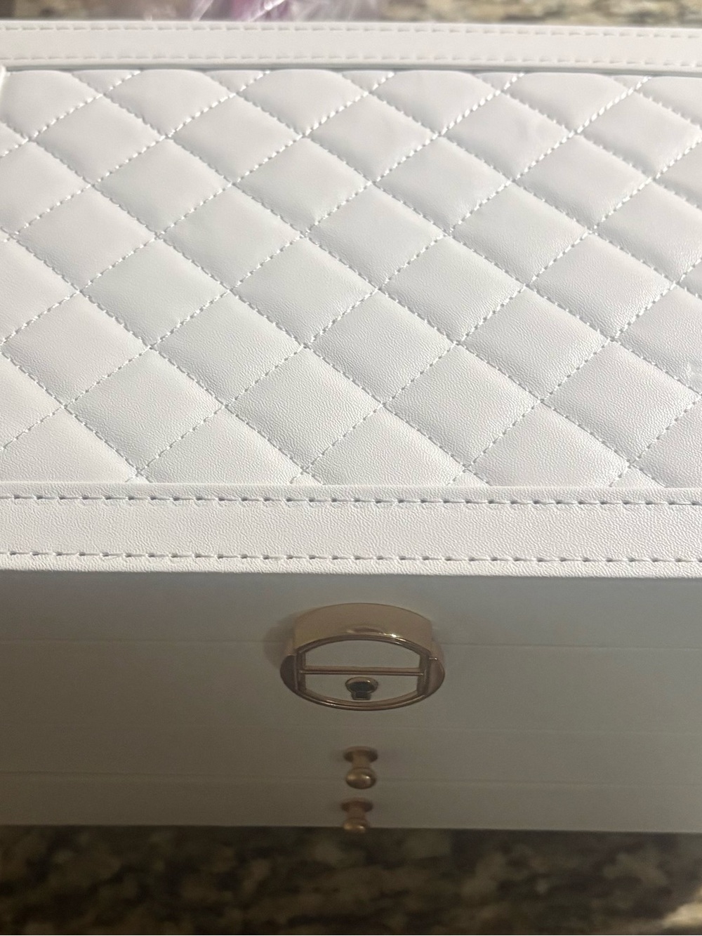 White Quilted Jewelry Box with Gold Hardware